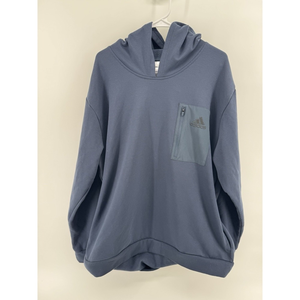 Adidas Men's 2XL Pullover Hoodie Zippered Pocket Blue Gray
